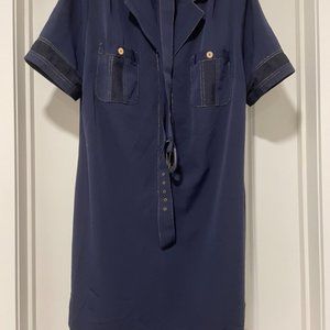 Dark blue dress with belt